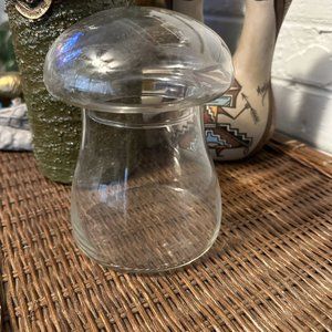 VTG clear Glass Mushroom Canister Apothecary Jar Bubble Top +Lid large